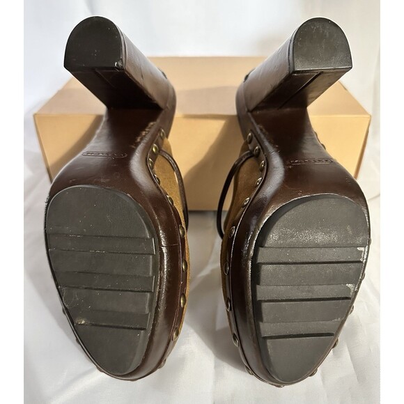 Womens Coach RANA Mules Brown Leather Suede  W/Block Heels Studs & Tassel Sz 8.5 - Picture 12 of 13